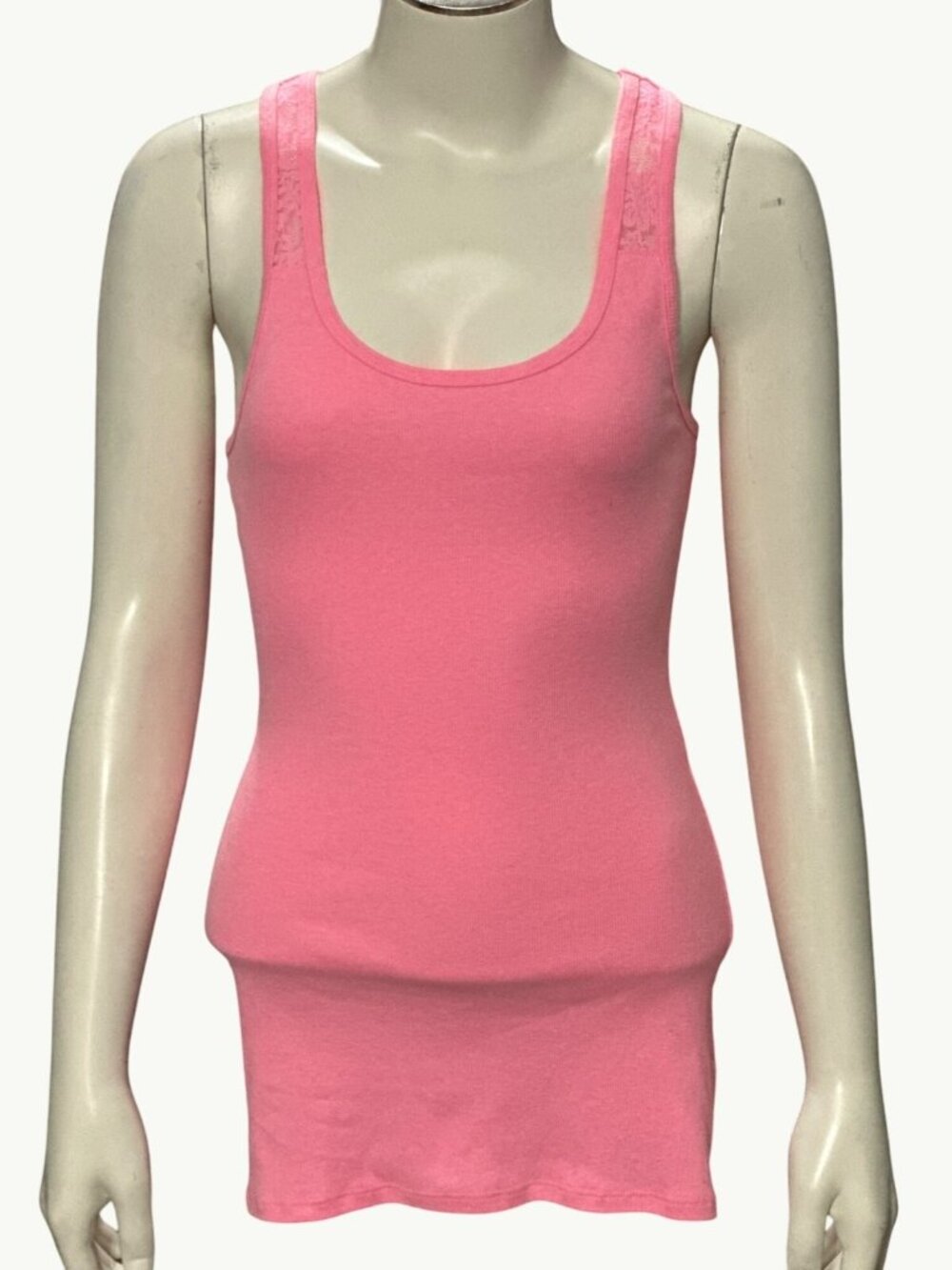 Unbranded Pink Ribbed Tank Top Lace Racerback Longline Sleeveless Stretch Summer